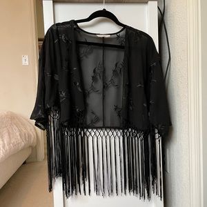 Black lace fringe kimono | Size S